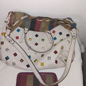 Fendi White and Multicolor Studded Shoulder Bag